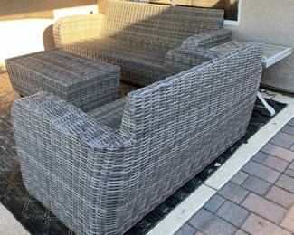 Patio Seating Sofa, Loveseat, Swivel Chair and Coffee Table/Cooler