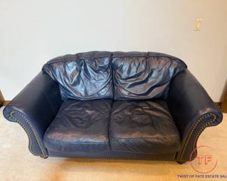 AMERICAN LEATHER Blue Leather Loveseat