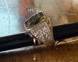 14KT GOLD Art Deco Ring with Citrine