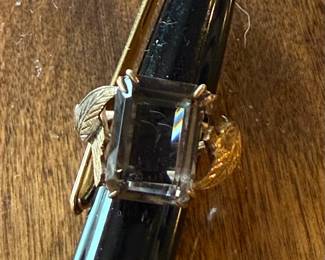 18KT GOLD Art Deco Ring with Smoky Topaz