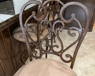 Minson Wrought Iron Barstools with Suede Seats
