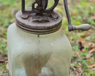 Glass hand crank butter churn 