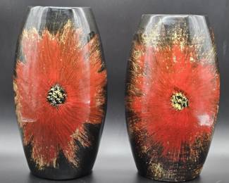 (2) Black w/ Orange Flower Vases, 2/2
