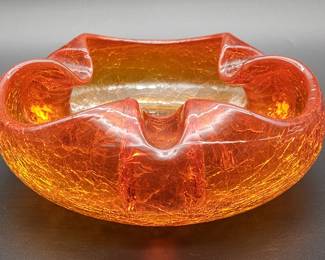 Vintage Viking Crackle Glass Ashtray in Amberina