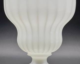 White Milk Glass Pedestal Bowl w/ Scalloped Rim