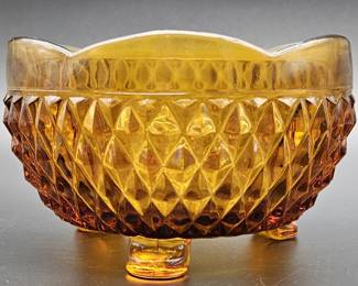 Vtg. Indiana Glass Diamond Point 3-Footed Bowl