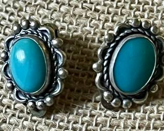 Sterling Silver and Turquoise Clip on Earrings