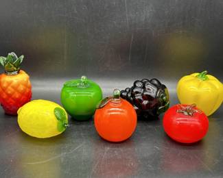 (7) Multi-Color Blown Glass Fruit Pieces