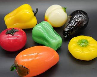 (7) Blown Glass Multi-Color Pieces of Fruit
