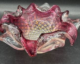 Purple & Clear Art Glass Flower Petal Bowl