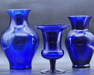 3-Mismatched Cobalt Blue Glass Vases
