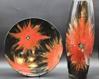 Black w/ Orange Flower Centerpiece & Vase, 1/2