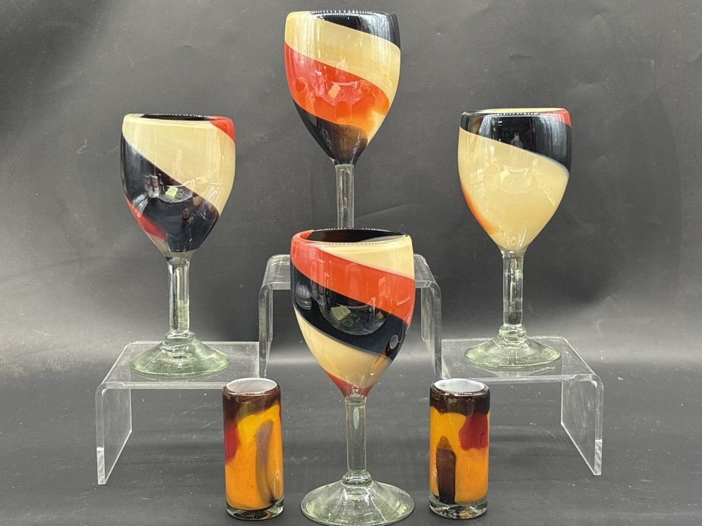 (6) Mid Century Barware: 4-Stems & 2-Shot Glasses