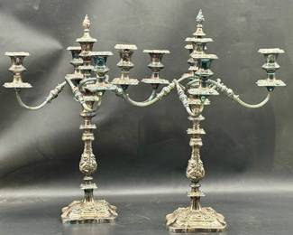 Elaborate 4-Arm Silver Tone Candelabras