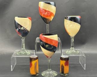 (6) Mid Century Barware: 4-Stems & 2-Shot Glasses