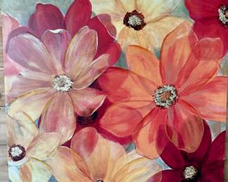 Large Square Canvas Art w/ Fall Color Flowers