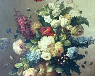 Ornate Still Life w/ Rose Boquet by L. Stewart
