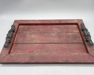 Red Barnwood Tray with Metal Handles