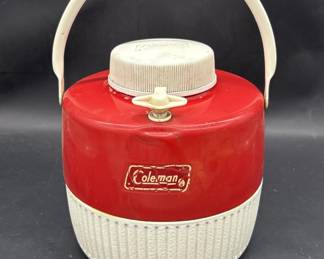 Vtg. Red & White Coleman Insulated Jug w/ Handle