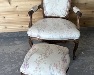 Antique Victorian Armchair & Ottoman Carved Detail