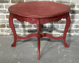 Vtg. Reddish-Brown Carved Wood Accent Table