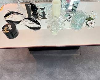 Post Modern Coffee Table Black Lacquered  Pedestal Base 