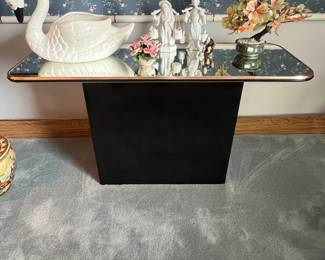 Post Modern Console Table Black Lacquered  Pedestal Base 
