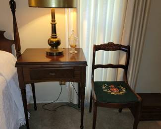 antique mahogany end table and chair