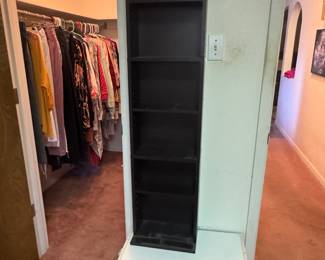 Shelving and women’s clothing.