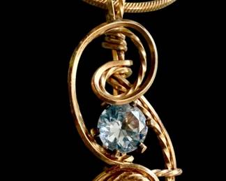 Signed 14k Italian Gold Aquamarine Necklace