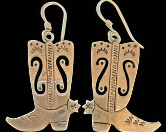 925 Mexican Silver Cowboy Boot Earrings