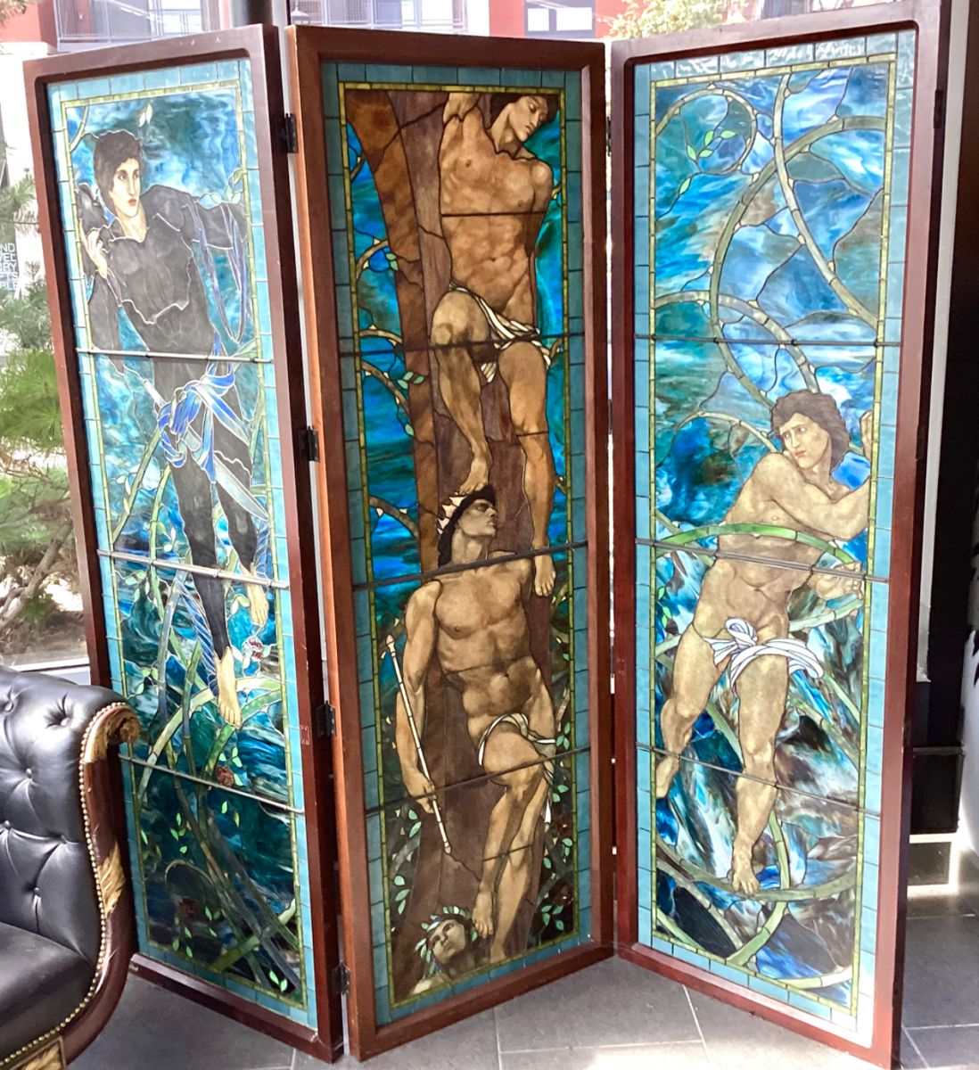 3 panel stained glass room divider / screen