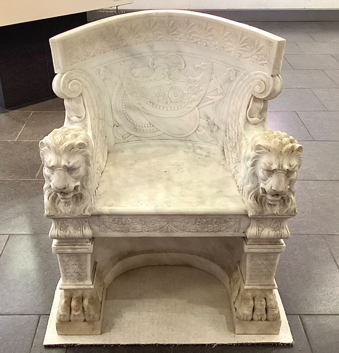 Antique carved marble (lion) throne chair