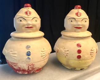 Pair of 1920’s American Bisque Roly Poly Fire Chief cookie jars