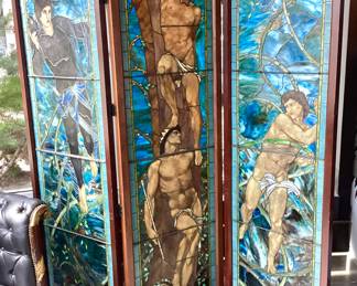 3 panel stained glass room divider / screen