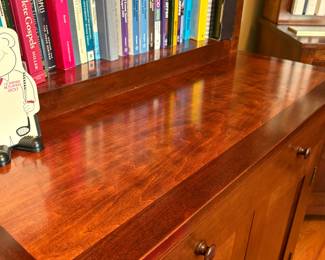 Owner Made this beautiful Bookcase with storage.  Made from Cherry and Balsa Wood.  Notice the inlaid top.   File Drawers Glide out and I do mean glide.  It is beautiful