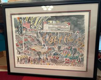 Signed and numbered framed Print of Salt Lake City, Utah 2002 opening ceremony winter Olympics. Artist is Marc Ahr number 21 of 50 matted hand framed.