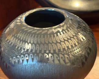Ivan Martinez signed Black Pottery Jar. Tone on Tone
