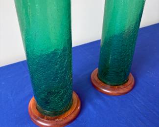 Crackle glass vases with stands