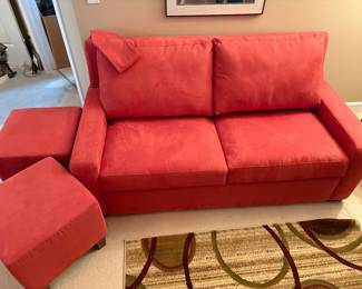 American Leather Co.  Made in USA, 2 cushion sofa with two ottomans.  Sleeper.  Very Comfy! Full/Queen Size