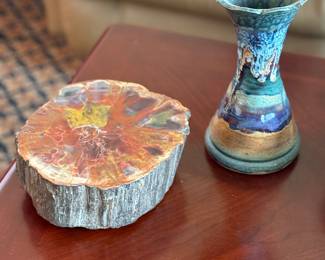 Petrified wood and pottery piece.