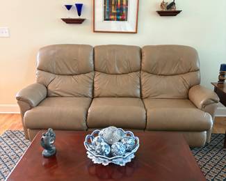 Lazy Boy Leather recliner sofa. Wonderful coffee table with drawer