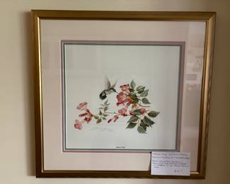 "Musical Wings" by Ernestine Backing.  Item is a signed numbered print 516/600.  Nature inspired work. Hummingbird and wild flowers