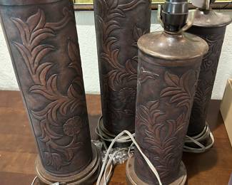 Hand tooled leather lamps