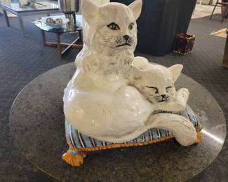 Vintage Italian Terracotta Two Cats on a Pillow.