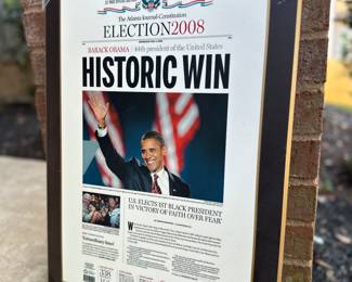 Obama 2008 Election Win Newspaper Poster, 35" w x 35" h, Framed