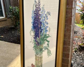 Gary Bukovnik, Flowers in Vase, Watercolor Print, 18" w x 36.5" h,  Framed