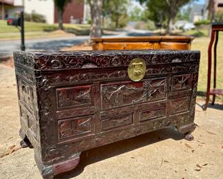 Furniture: Chinese Camphor Carved Wood Chest, 39.5" w x 23.5" h x 21" d