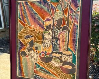 African Batik Painting, Signed, 33.25" x  41.25" h, Framed 