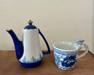 Blue White Chinoiserie Teapot and Teacup